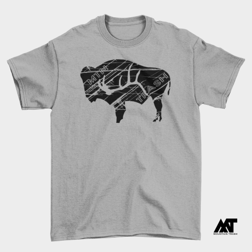 Bison w/ Text T-shirt - Heather Grey