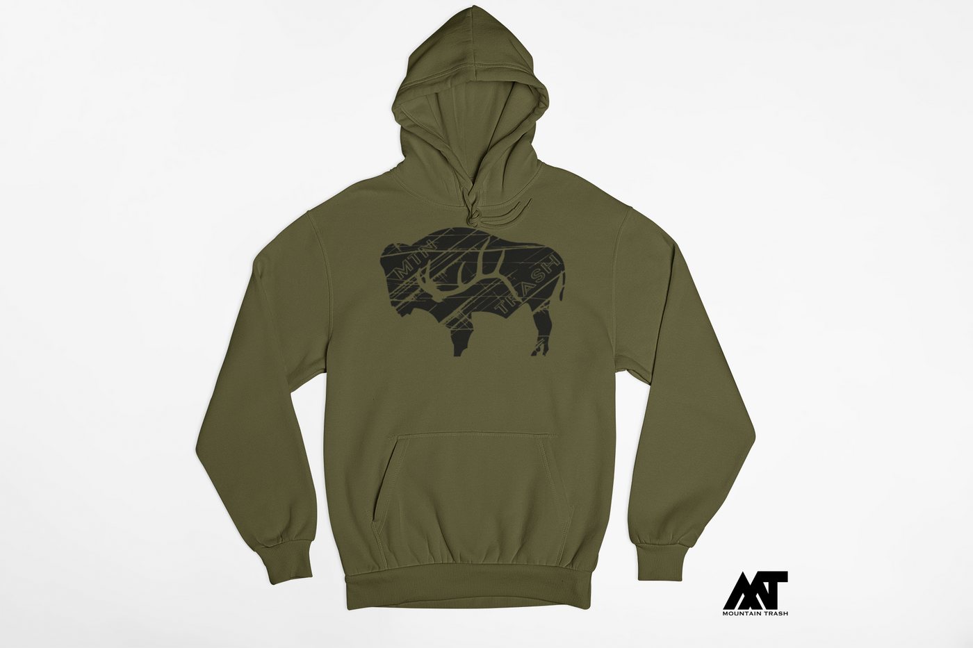 Bison w/ Text - Military Green Sweatshirt