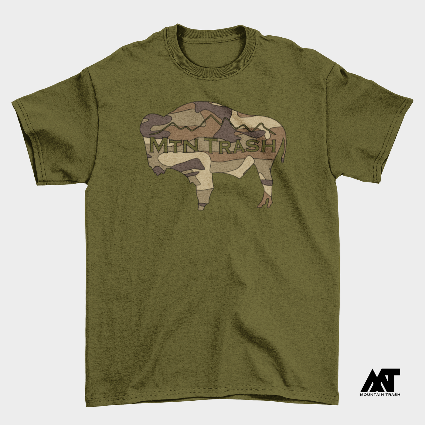 Camo Bison T-shirt - Military Green